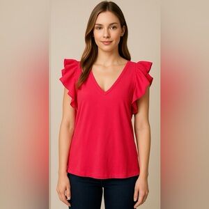 Women's Pink Ruffle Sleeve Top